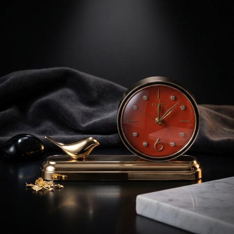 ARMENS FLATBED BASE TABLE CLOCK &GOLD RED DESIGN 6959C-1