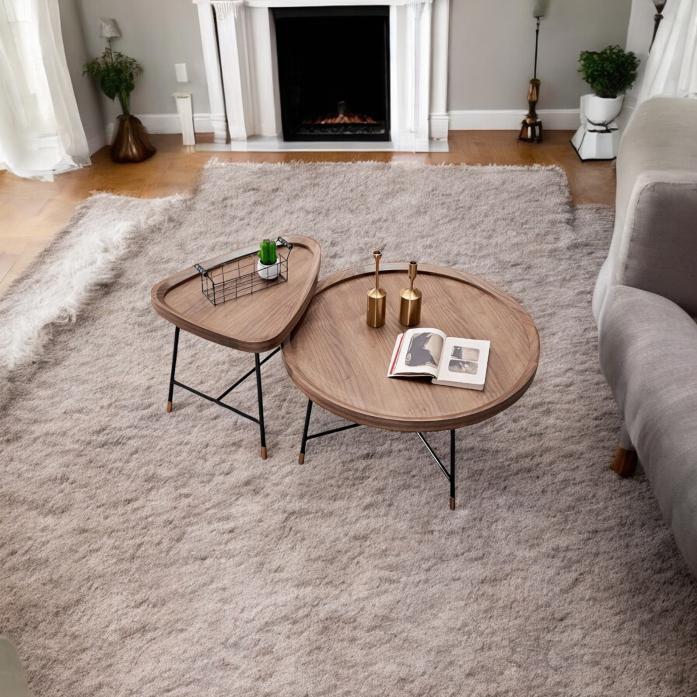 Iron Small Round Table Walnut Oak Table Z-040BT