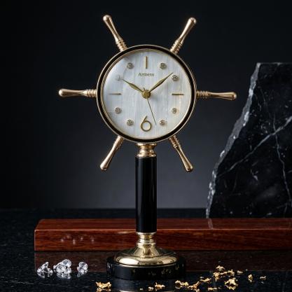 ARMENS SHIP WHEEL TABLE CLOCK WITH WHITE FACE 6962B-1