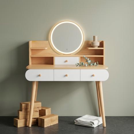 Modern 4 Drawer Basic Dressing Table With Modern 4 Drawer With Mirror Brown & White XU060232