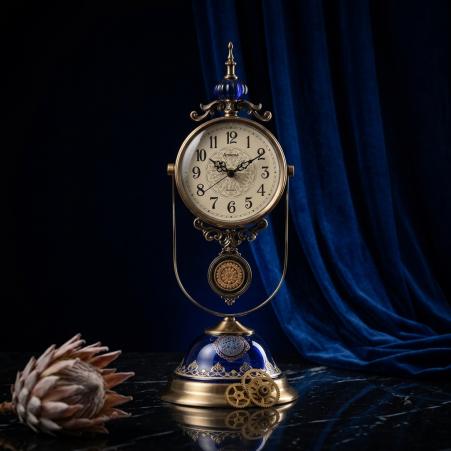 LUXURY DESK STANDING CLOCK WITH BRONZE & BLUE FINISH 6920-1