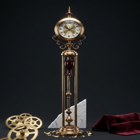 LUXURY FREE STANDING CLOCK BRONZE FINISH WITH COFFEE WOOD COLOR 6005