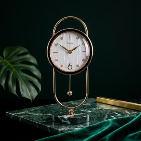 ARMENS LUXURY TABLE CLOCK WITH WHITE FACE AND BLACK TRIMMING 6957B-1