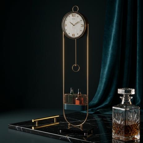 LUXURY STANDING CLOCK GOLD STEEL &BLUE LEATHER FINISH WHITE FACE 60018A