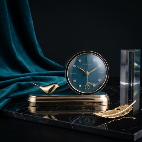 ARMENS -FLATBED- BASE -TABLE CLOCK & GOLD BIRD DESIGN WITH BLUE FACE 6959A-1