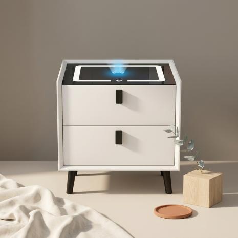 Smart nightstand（LED+charging+bluetooth speaker+finger print） K29-1White, 55 x 44 x39 cm