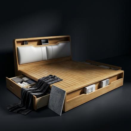 Modern Bedbase With Side Drawers And Headrest Pillows BK-B1.5S / 1.500 cm x 2000 cm