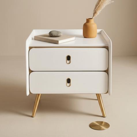 Modern Intelligent Bedside Table White & Gold Brown Finish K21A