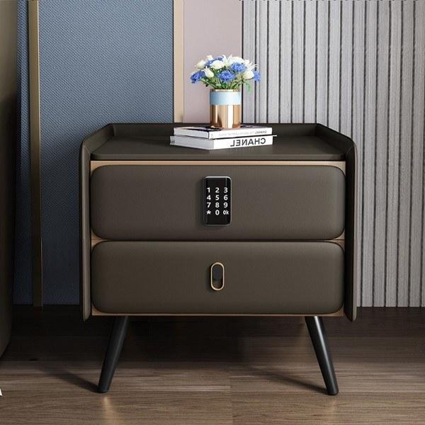 Modern Intelligent Bedside Table Gray & Gold Brown Finish K21A