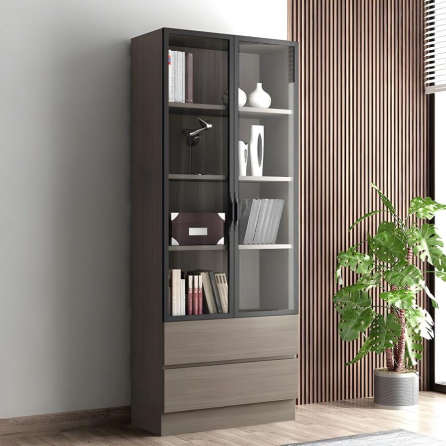 Contemporary Bookcase Closed Back Vertical Bookshelf with Doors - Brown 31"L x 15"W x 75"H