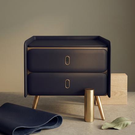 Modern Intelligent Bedside Table Royal Blue & Gold Brown Finish K21A