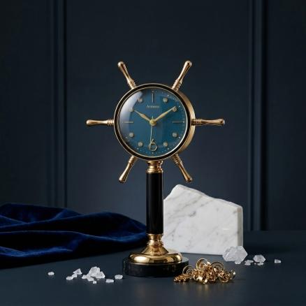 ARMENS SHIP WHEEL TABLE CLOCK WITH BLUE FACE 6962A-1