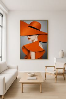wall art painting decoration lady in orange